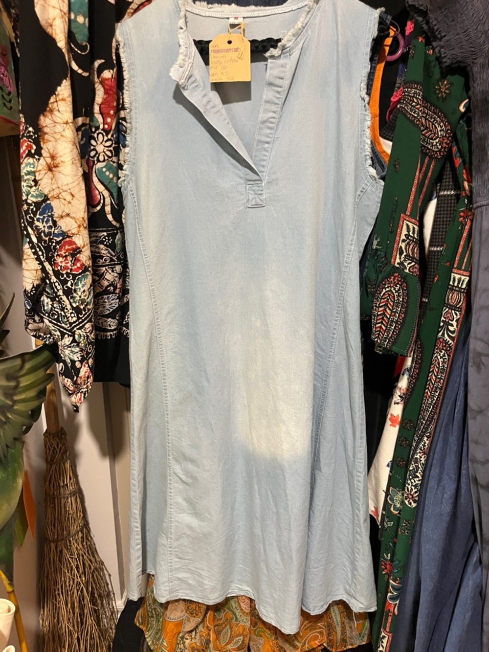 100% Cotton Denim Garden Apron Dress | Light Wash | Size XXL
